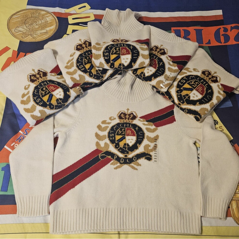 Polo By Ralph Lauren Cream Crest Turtleneck Sweater